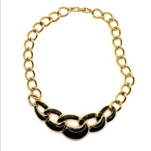 Napier Vintage Necklace Gold Tone Black Enamel